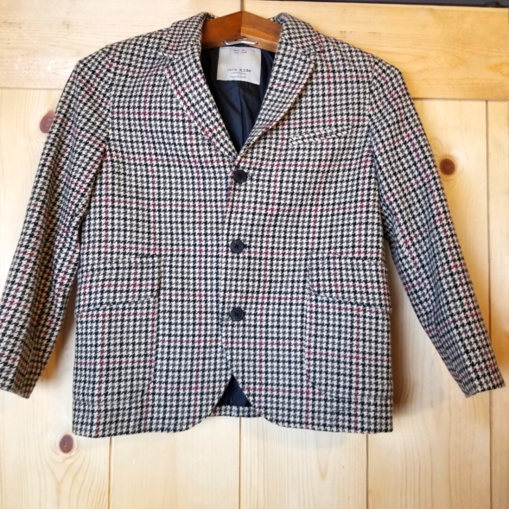 Zara Kids Collection Houndstooth Wool Blend Blazer Coat